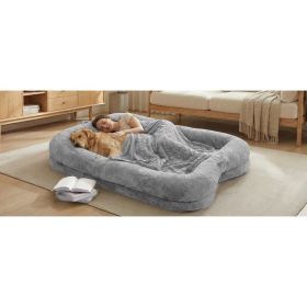 Human Dog Bed Washable Large Size Non Slip Bottom Comfortable Plush Giant Size Dog Bed With Blanket And Pocket For Home