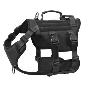 Heat-resistant Durable Nylon Tactical Service Dog Harness, Adjustable No-pull Reflective Vest With Dual Handles For Large Dogs (Option: Black-M)